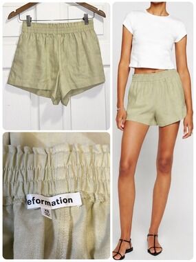 Reformation Mila Linen Shorts Sage Green  Size XS